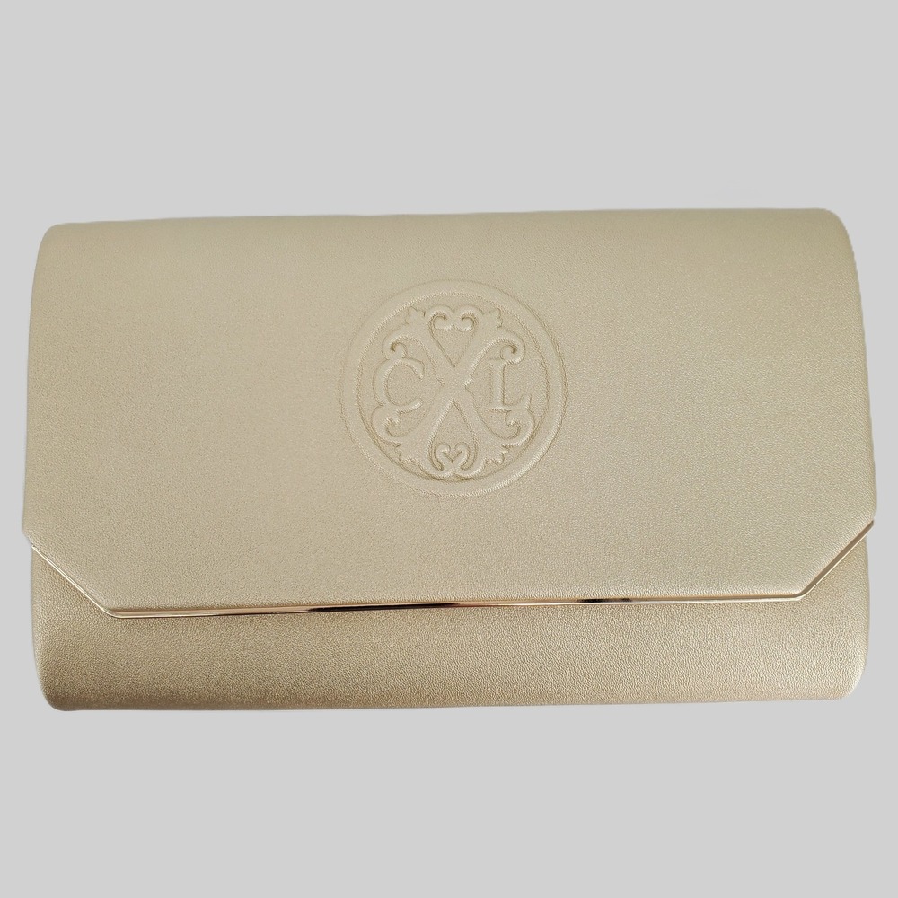 CXL by Christian Lacroix Madison Smooth Clutch Detachable Chain Gold Evening Bag